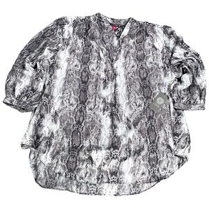Vince Camuto Top Womens 3XL Blouse Demure Snakeskin Reptile Print Shirt V Neck